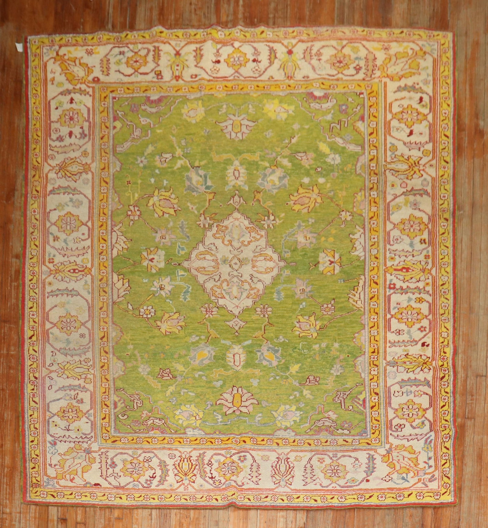 8' 8" x 10' 7" Antique Turkish Oushak Rug in Apple Green (1 of 7)