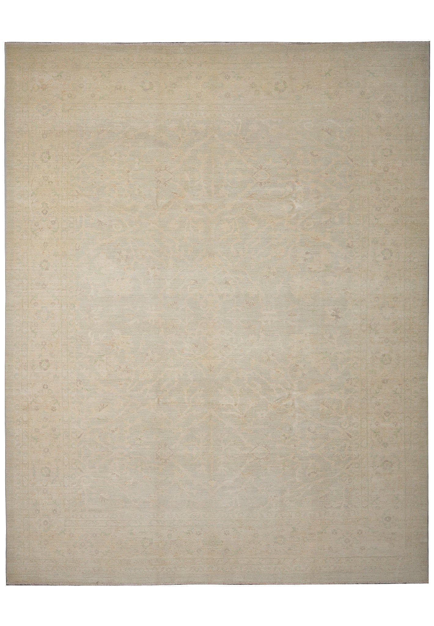 9 x 11.8 Hand-Knotted Chobi Rug Natural Wool Floral Vine: 9 x 11.8 Hand-Knotted Chobi Rug Natural Wool Floral Vine Free continental US Shipping Hand-knotted Chobi rug with a transitional design and an all-over floral vine pattern featuring stylized blossoms 