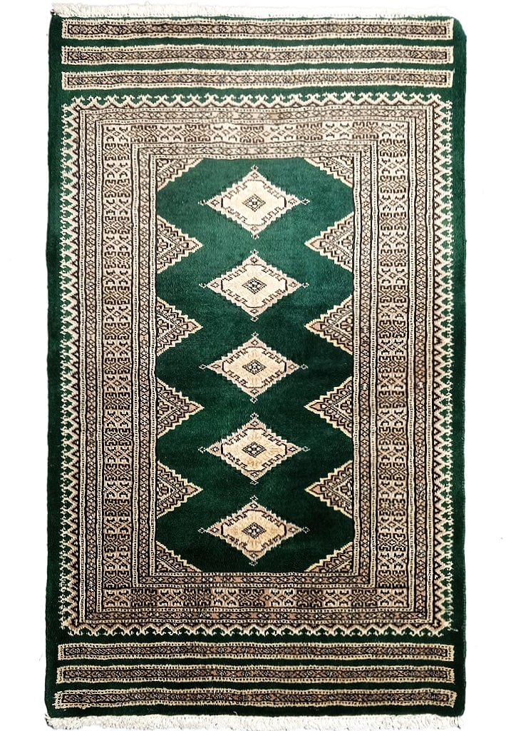 Handcrafted 2.7 x 4.3 Green Wool Silk Jaldar Bokhara Area Rug: Handcrafted 2.7 x 4.3 Green Wool Silk Jaldar Bokhara Area Rug Free continental US Shipping Elevate your living space with this exquisite 2.7 x 4.3 Green Wool & Silk Jaldar Bokhara Rug. Handcrafted fro