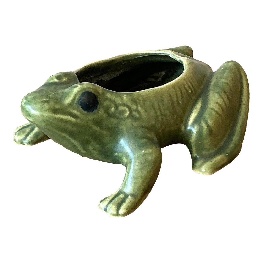 Green Moss Glazed Ceramic Frog Planter Mid-Century Boho Vintage Accent (1 of 10)