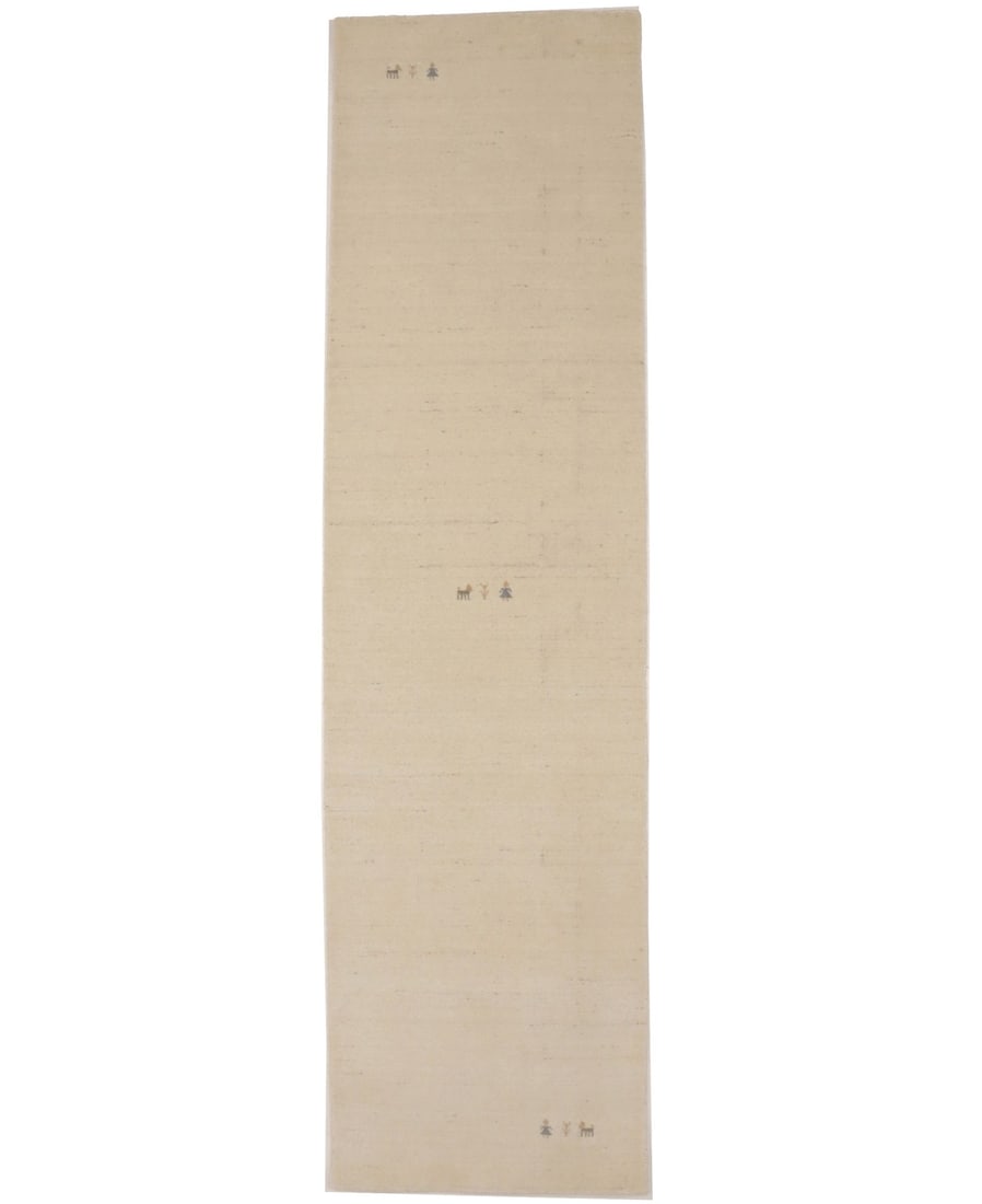 2'8 X 10'0 Wool Runner Rug Handmade Pictorial Gabbeh Design: 2'8 X 10'0 Wool Runner Rug Handmade Pictorial Gabbeh Design This handmade Gabbeh runner rug features a pictorial design in an oatmeal color with a modern regional design and style. It is hand-loomed f