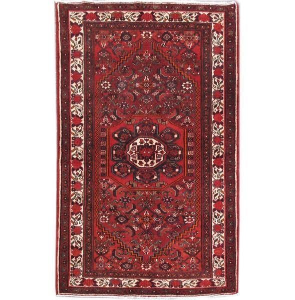 Handcrafted 4.4 x 7.1 Persian Hamadan Rug in Rich Red Wool: Handcrafted 4.4 x 7.1 Persian Hamadan Rug in Rich Red Wool Free continental US Shipping Enhance your living space with this exquisite 4' 4" x 7' 1" Persian Hamadan Rug, handcrafted by skilled artisans