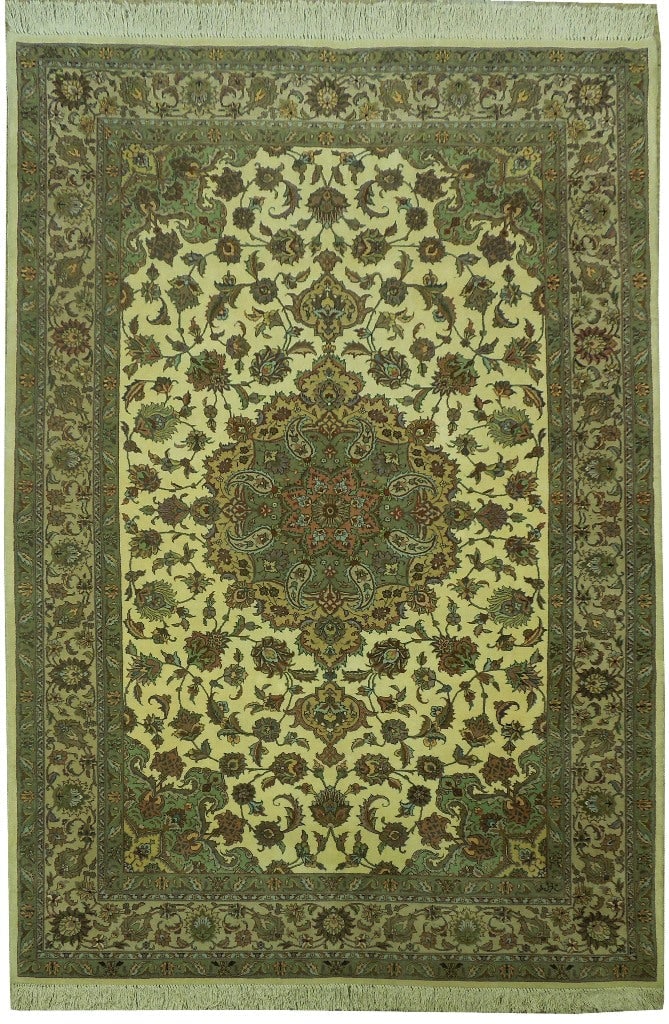 6 x 9 Persian Tabriz Carpet Handmade in Iran 499 KPSI Wool Silk: 6 x 9 Persian Tabriz Carpet Handmade in Iran 499 KPSI Wool Silk Free continental US Shipping This authentic Persian Tabriz carpet is hand-knotted in Iran and exemplifies traditional craftsmanship with