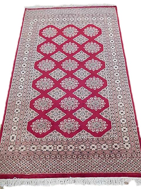 Hand-knotted 3'11 x 6'4 Red Jaldar Bokhara Area Rug from Pakistan: Hand-knotted 3'11 x 6'4 Red Jaldar Bokhara Area Rug from Pakistan Free continental US Shipping Enhance your home with this exquisite Red Jaldar Hand-knotted Bokhara Area Rug, measuring 3' 11" x 6' 4".