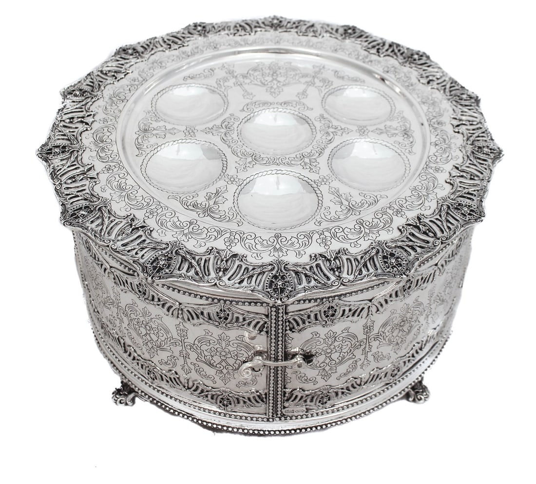 Handcrafted 925 Sterling Silver Passover Seder Plate with Ornate Shelves from Turkey (1 of 6)