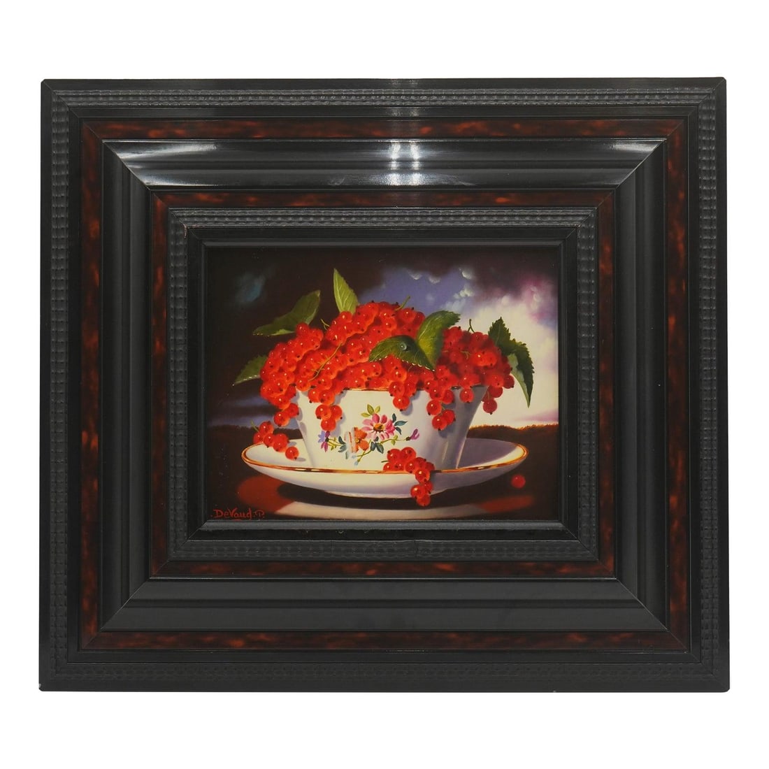 Signed P DeVaud Les Groseilles Rouges Oil Painting on Canvas (1 of 10)