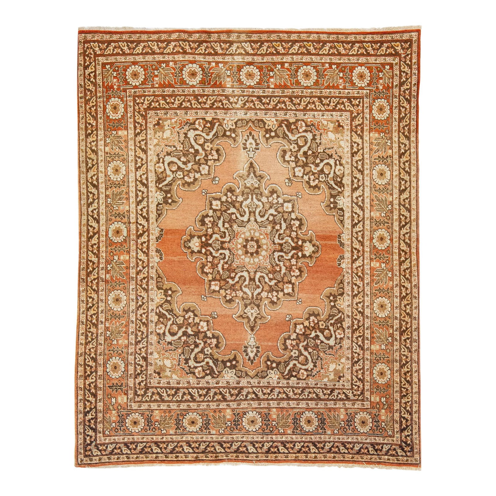 Vintage Persian Tabriz Handmade Wool Rug 4' x 5'4' Medallion Design: Vintage Persian Tabriz Handmade Wool Rug 4' x 5'4' Medallion Design Experience the elegance of this stunning vintage Persian Tabriz rug, expertly hand-knotted from premium wool. Featuring a rich rust 