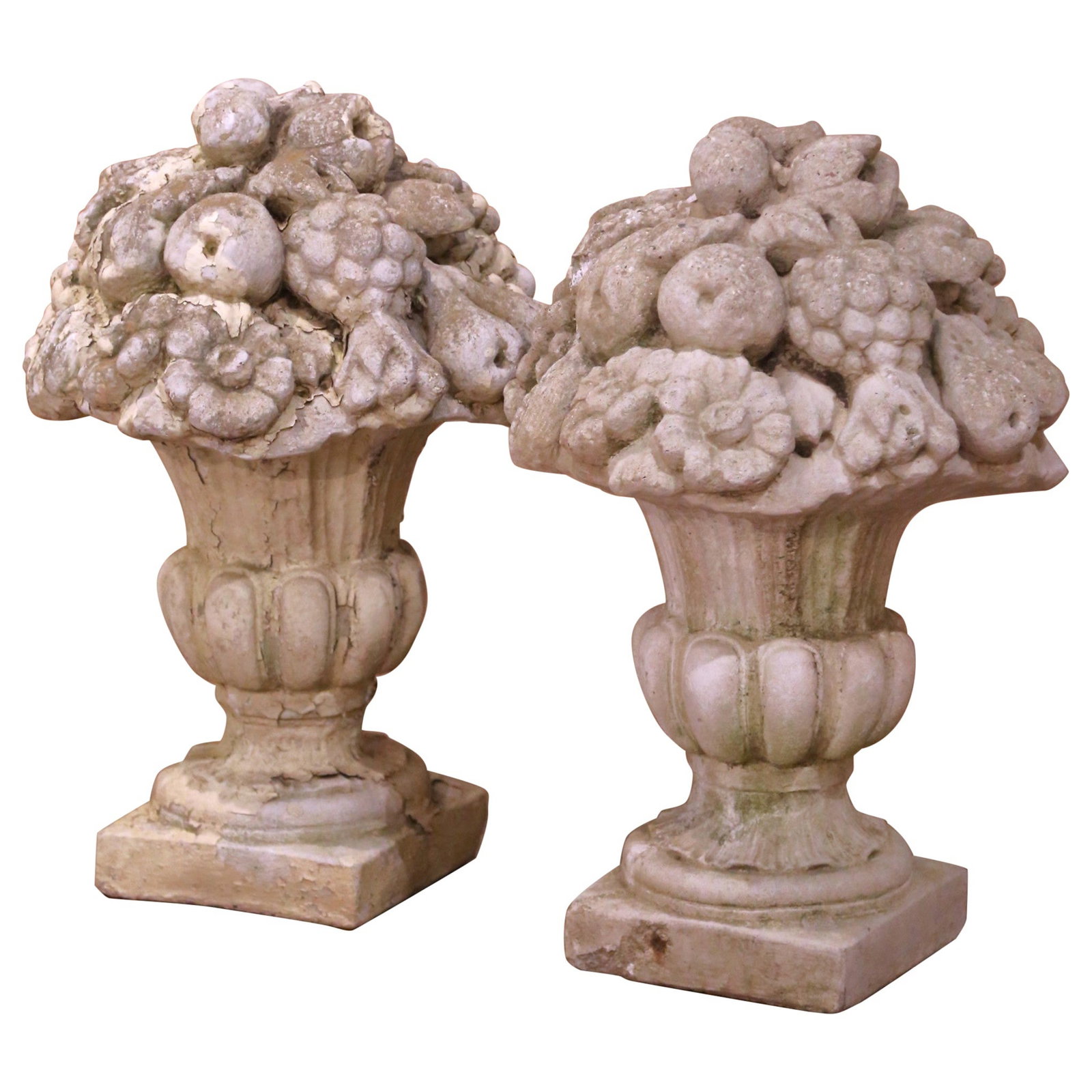 Set of 2 French concrete garden urns fruit basket form (1 of 7)