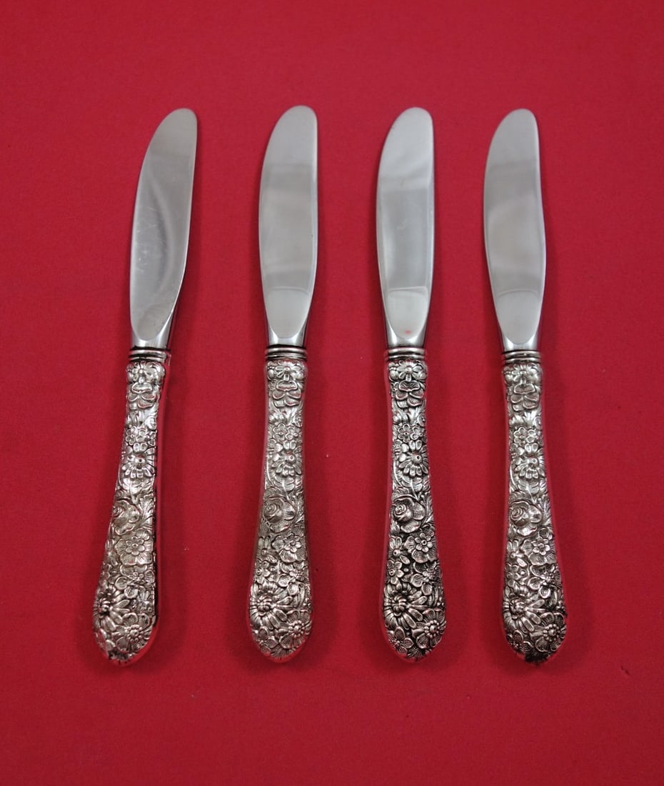 Alvin Bridal Bouquet sterling butter spreaders set of 4 6 1 8 inch: Alvin Bridal Bouquet sterling butter spreaders set of 4 6 1 8 inch This set includes four sterling silver hollow handle butter spreaders with stainless modern blades in the Bridal Bouquet pattern by A