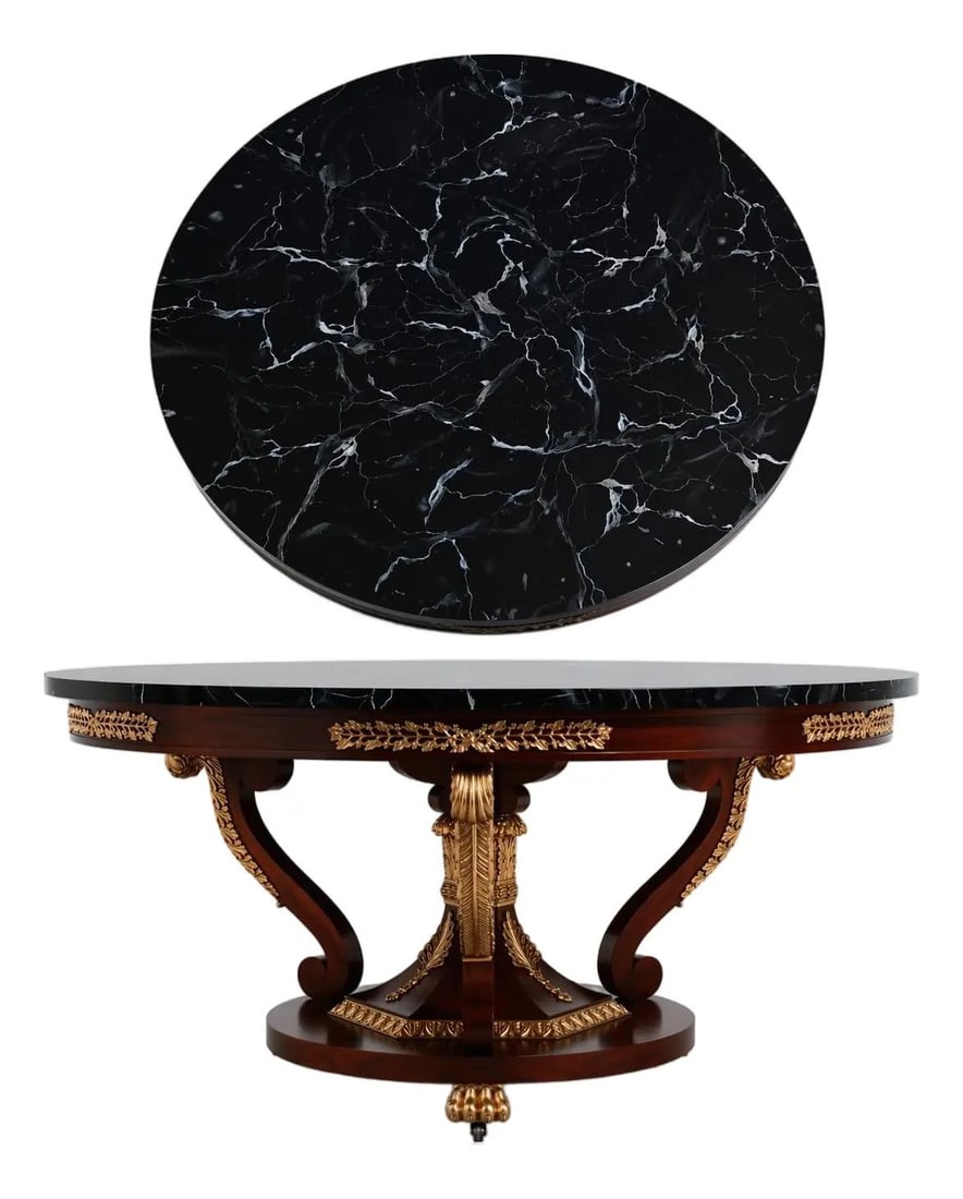 French Empire Style Center Table With Faux Marble Top And Gold Gilt Accents (1 of 10)