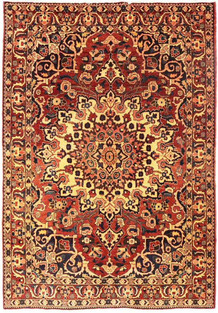 4'9 X 6'10 Hand Knotted Wool Area Rug Vintage Floral Red: 4'9 X 6'10 Hand Knotted Wool Area Rug Vintage Floral Red Hand-knotted vintage Oriental area rug with a red floral design and traditional styling. Made of wool and handmade in Western Asia, this rectan