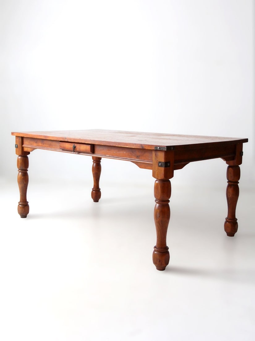 Rectangular Dining Table with Turned Legs and Double End Drawers - 17