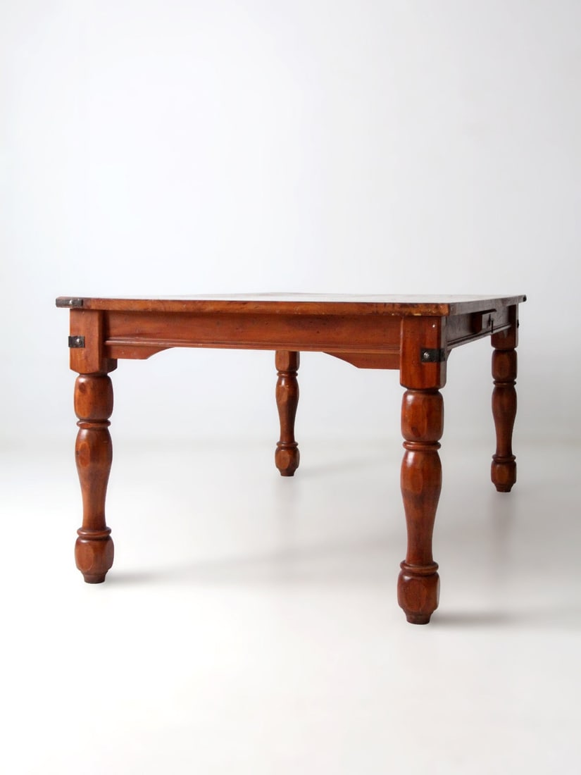 Rectangular Dining Table with Turned Legs and Double End Drawers - 7