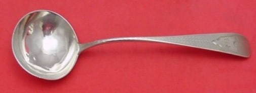 Bailey & Co 8 Inch Coin Silver Gravy Ladle Engine Turned Monogrammed: Bailey & Co 8 Inch Coin Silver Gravy Ladle Engine Turned Monogrammed This exquisite gravy ladle from Bailey & Co, dating back to 1850-1899, showcases the artistry of coin silver craftsmanship. Measuri