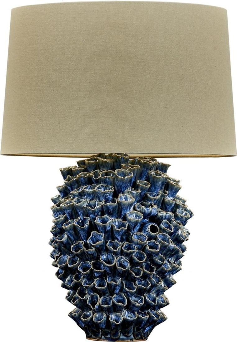 Handmade Blue Ceramic Gem Lamp 20H Unique Lighting: Handmade Blue Ceramic Gem Lamp 20H Unique Lighting Introducing a stunning handmade blue ceramic lamp that adds a vibrant touch to any space. This original lamp features a unique design with intricate 