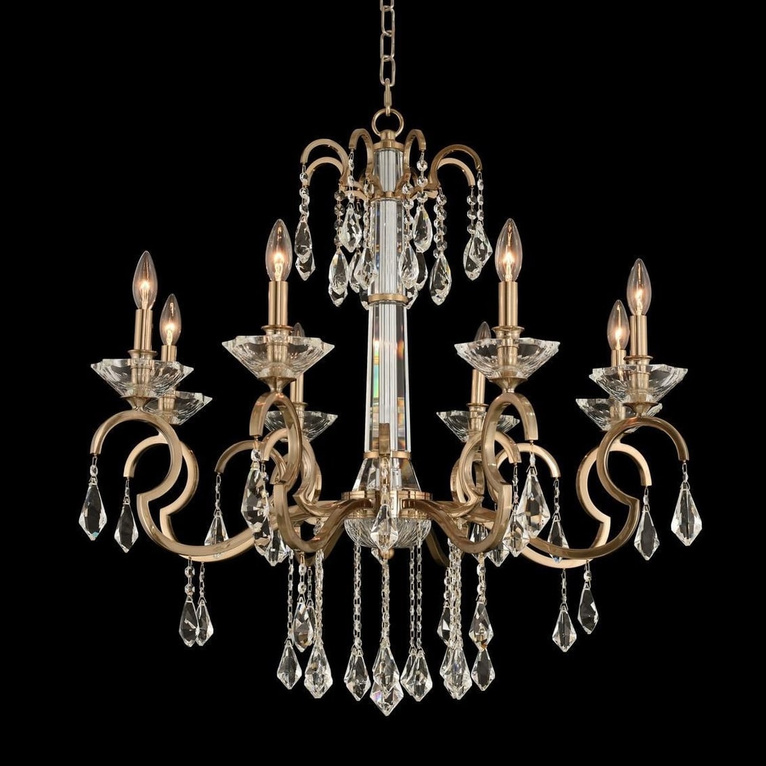 Kalco Valencia 8-Light Modern Classic Chandelier Brushed Gold Crystal: Kalco Valencia 8-Light Modern Classic Chandelier Brushed Gold Crystal Illuminate your space with this Luxurious Modern Classic Chandelier, an exquisite blend of elegance and contemporary design. Craft