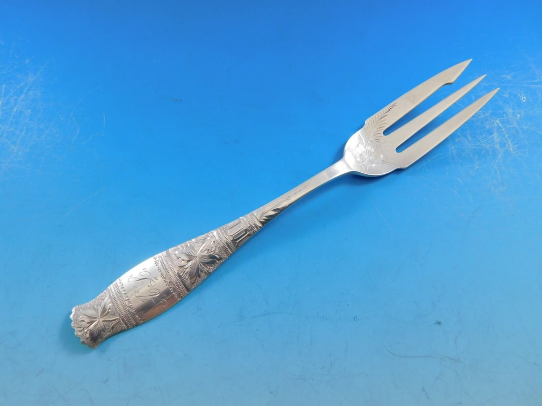 Whiting Gem Leaf Sterling Silver Pickle Fork Monogrammed 6 1/8 Old Style (1 of 4)