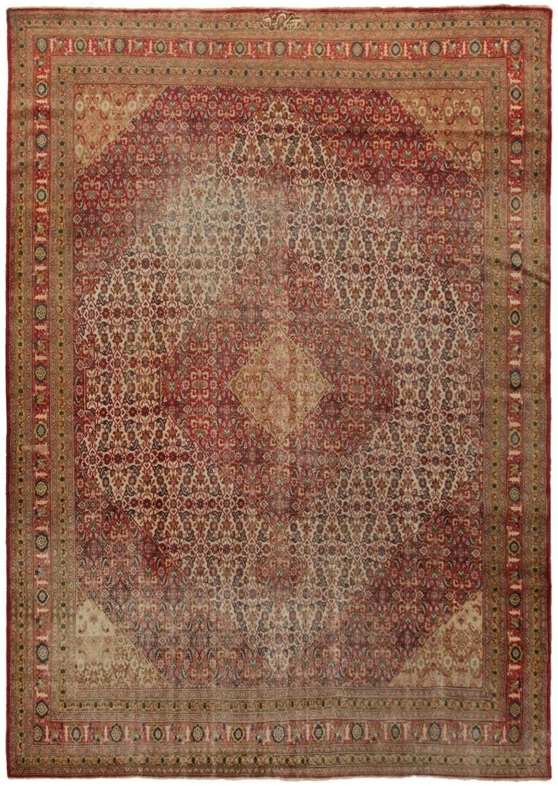Antique Handmade Wool Tabriz Geometric Rug 10x14 Signed Circa 1880: Antique Handmade Wool Tabriz Geometric Rug 10x14 Signed Circa 1880 This is a fine antique Persian Tabriz rug, hand-knotted circa 1880. The rug features a geometric center medallion and bordered design
