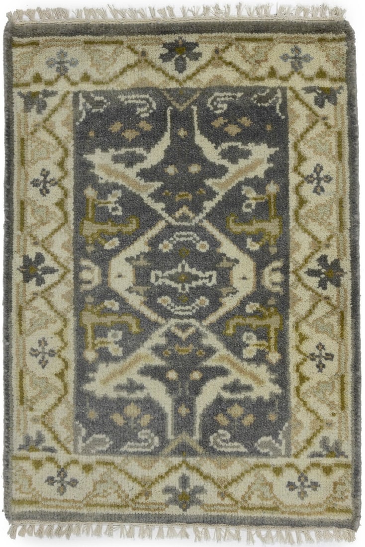 Hand-knotted wool Oushak floral rug 2'2 x 3'0 gray traditional decor: Hand-knotted wool Oushak floral rug 2'2 x 3'0 gray traditional decor This handmade floral Oushak rug features a classic oriental design in muted tones of gray, cream, brown, and beige. Crafted in Indi