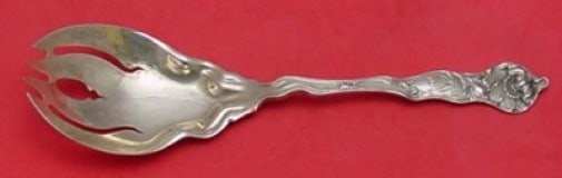 Shiebler Fiorito Sterling Silver Salad Serving Fork 8 1/4" Monogrammed: Shiebler Fiorito Sterling Silver Salad Serving Fork 8 1/4" Monogrammed Enhance your dining experience with this exquisite Fiorito salad serving fork by Shiebler. Crafted from sterling silver, this 8 1