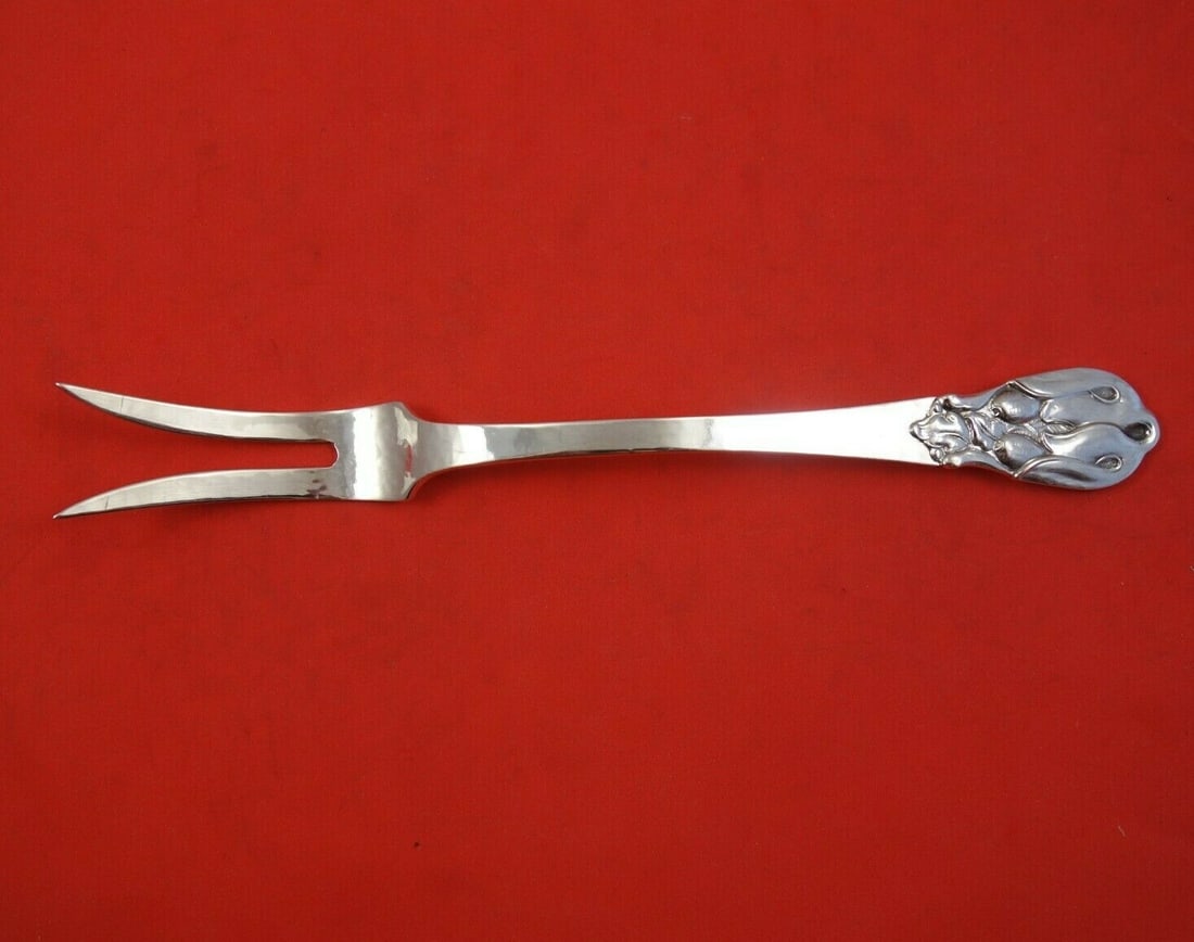 Carl Poul Petersen Blossom Sterling Silver 2-Tine Serving Fork 8.5": Carl Poul Petersen Blossom Sterling Silver 2-Tine Serving Fork 8.5" This exquisite serving fork, designed by Carl Poul Petersen, features a classic 2-tine design and is crafted from high-quality sterl