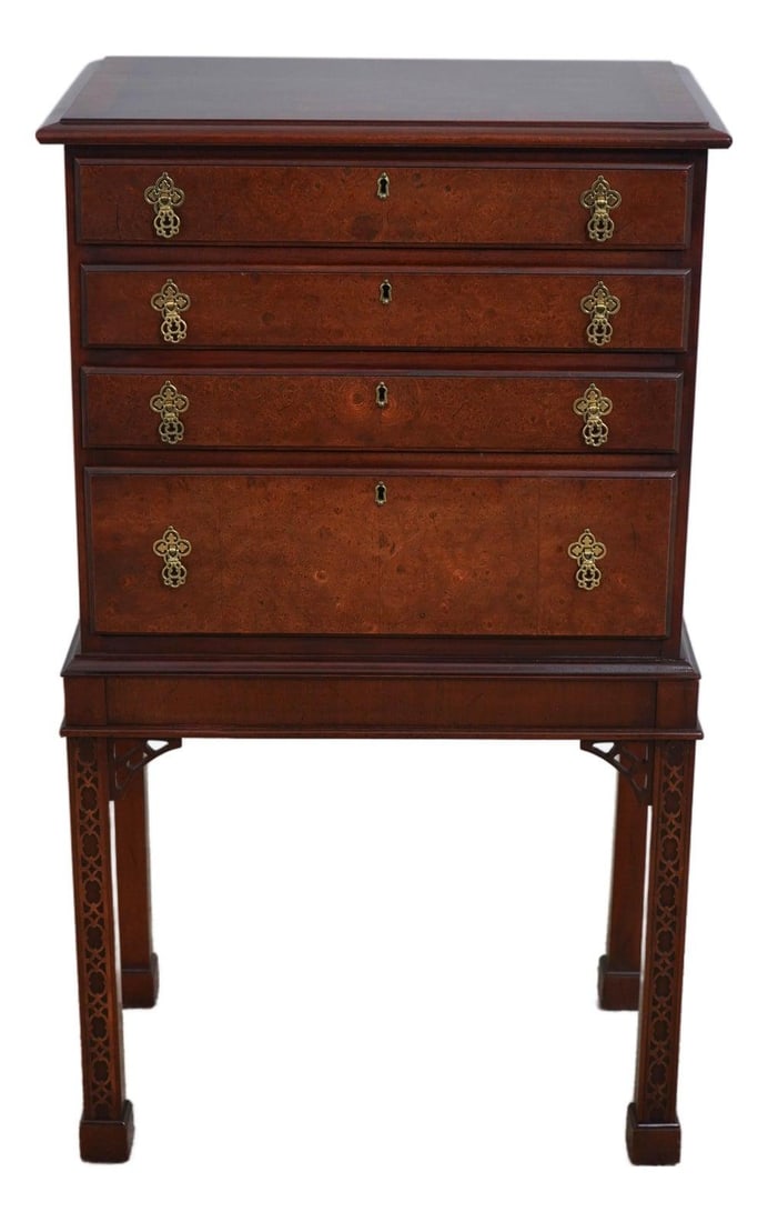 Chippendale Style Mahogany Chest with Burl Walnut Drawer Fronts 24w x 15d x 42h (1 of 10)
