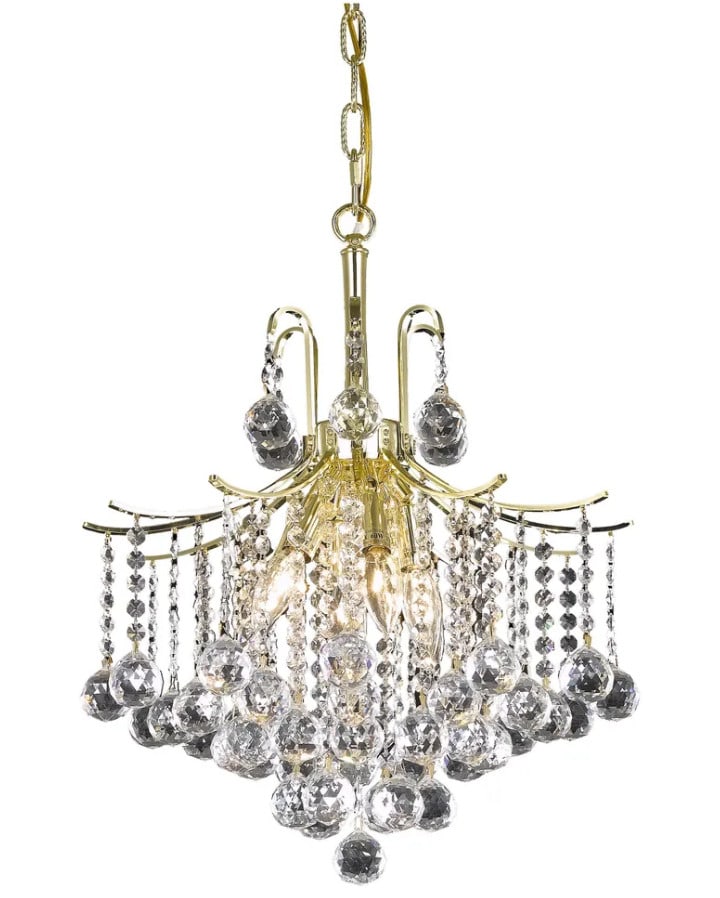 Amelia 6 Light Crystal Pendant in Gold 17 in: Amelia 6 Light Crystal Pendant in Gold 17 in Modern 6-light pendant chandelier with a gold finish, featuring crystal, glass, metal, and steel construction. It has a clear crystal look with Royal Cut c