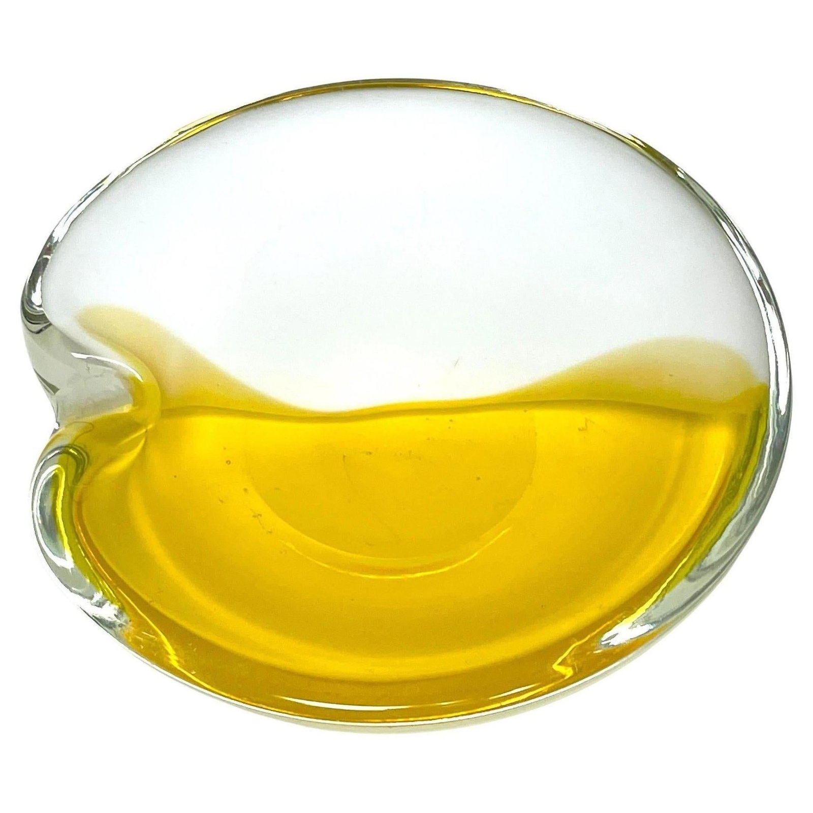 Seguso Murano Glass Bipartite Ashtray White Yellow Mid-Century Modern Italy (1 of 10)