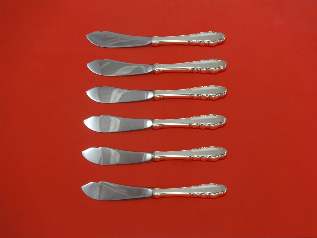 Reed & Barton English Provincial Sterling Silver Trout Knife Set 6pc: Reed & Barton English Provincial Sterling Silver Trout Knife Set 6pc Discover the exquisite English Provincial Trout Knife Set from Reed & Barton, crafted from sterling silver with a hollow handle and