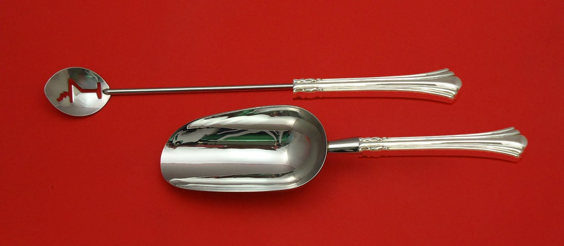 2pc Sterling Silver Bar Set Reed Barton Eighteenth Century HHWS Custom: 2pc Sterling Silver Bar Set Reed Barton Eighteenth Century HHWS Custom A custom-made two-piece bar set in the Eighteenth Century pattern by Reed & Barton. The set is made of sterling silver with hollo