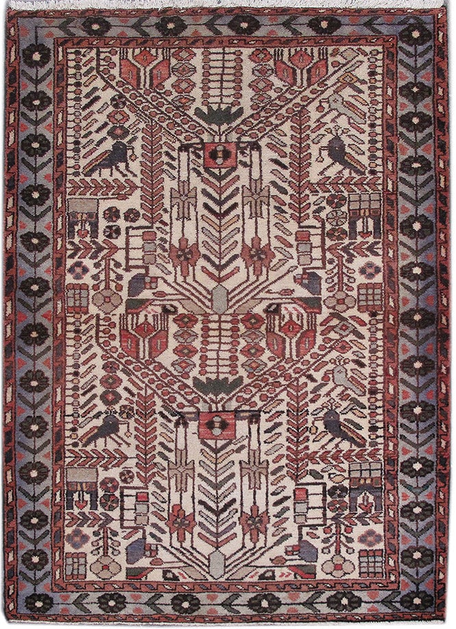 Persian Rasht Tribal Rug 3.6 x 5 Hand Knotted Wool Primitive Birds Motif (1 of 6)