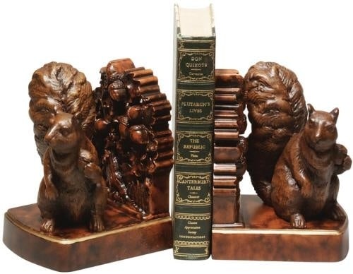 Lodge Style Resin Squirrel Bookends Hand-Cast Hand-Painted Pair: Lodge Style Resin Squirrel Bookends Hand-Cast Hand-Painted Pair This item is made at time of order. Please allow 42 to 70 days for production. Enhance your home decor with this charming pair of lodge 