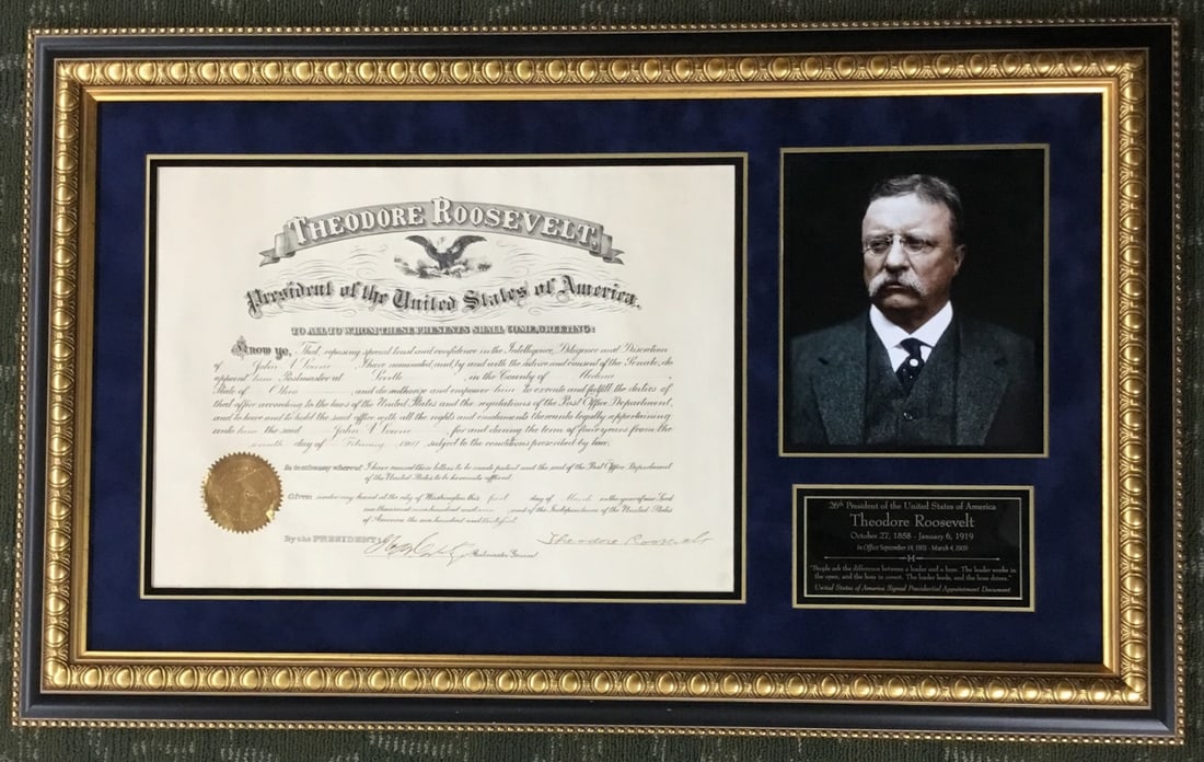 1907 Theodore Roosevelt USPS Postal Document JSA Framed Autograph (1 of 8)