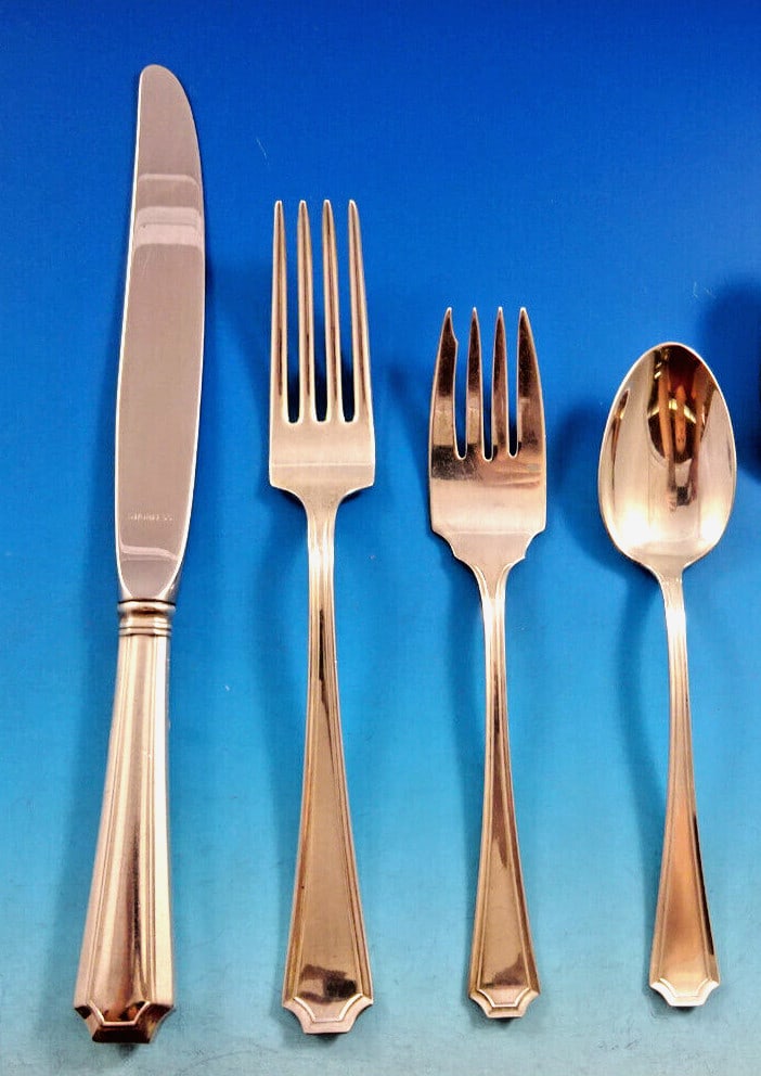 40 Piece Sterling Flatware Set for 10 Gorham Fairfax: 40 Piece Sterling Flatware Set for 10 Gorham Fairfax Fairfax by Durgin-Gorham sterling silver flatware service for 10, offered as a 40-piece set in the Art Deco style. The pattern was introduced in 19