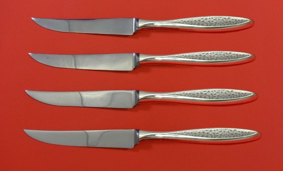 International Sterling Silver Snowflake Steak Knife Set 4pc 8.5in (1 of 2)