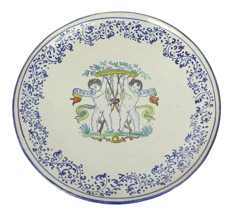Peccetti Deruta Italian Ceramic Wall Charger with 2 Putti Figures 12 Inch (1 of 7)