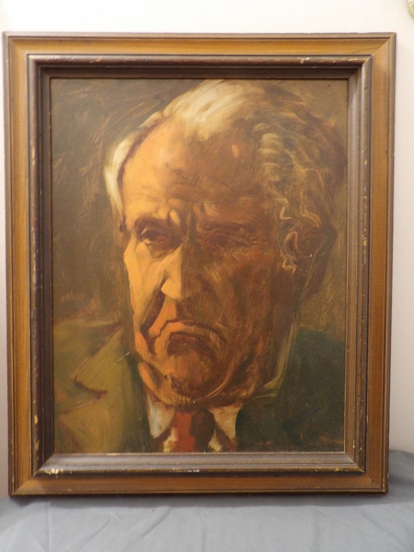 1966 Harold Weingarden portrait oil painting on board framed (1 of 4)