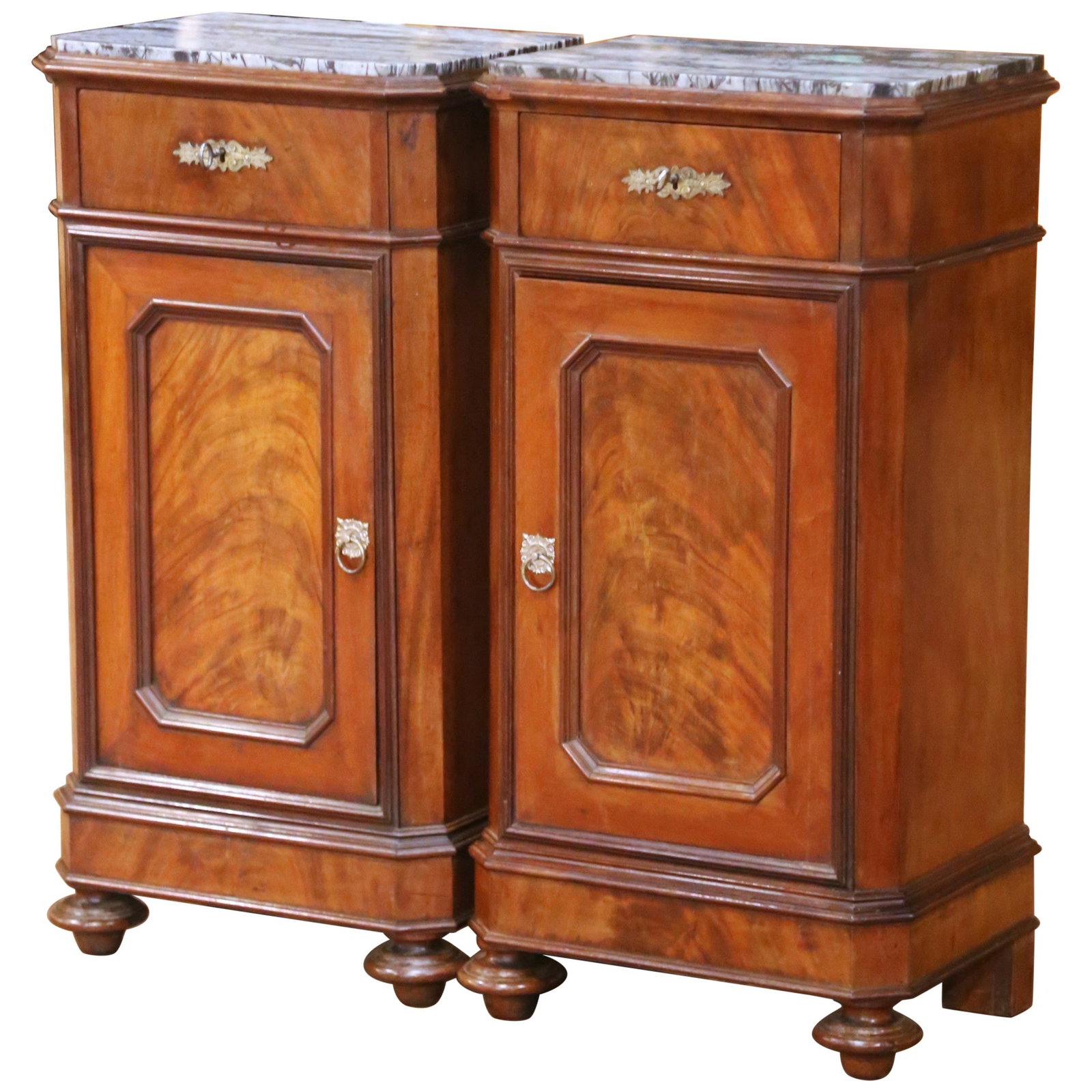 Set of 2 French Louis Philippe mahogany marble top bedside cabinets (1 of 12)