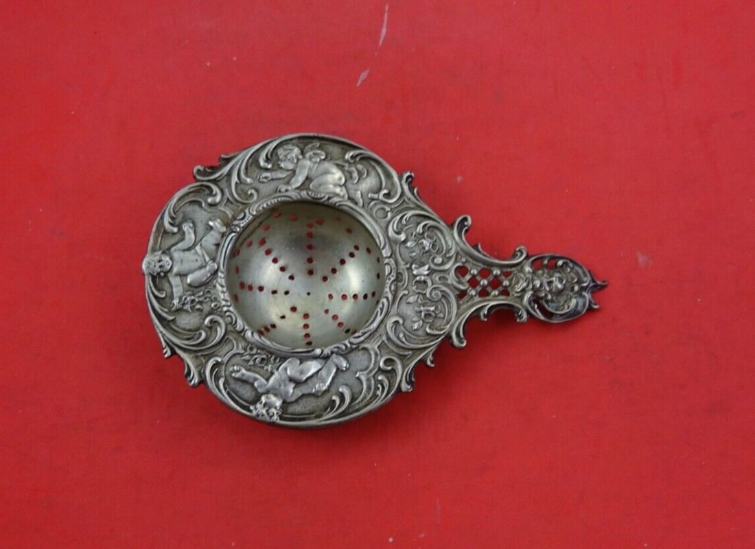 Heirloom Cherub .800 Silver Tea Strainer 5 1/2 Inch (1 of 2)