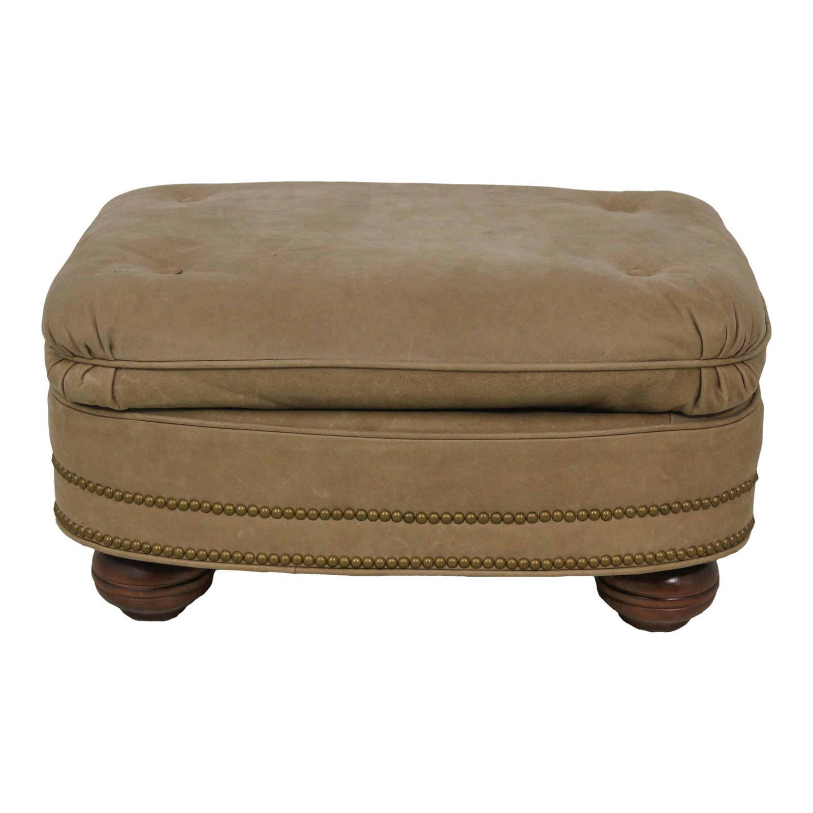 Brown Suede Tufted Ottoman with Bun Feet and Tack Trim (1 of 10)
