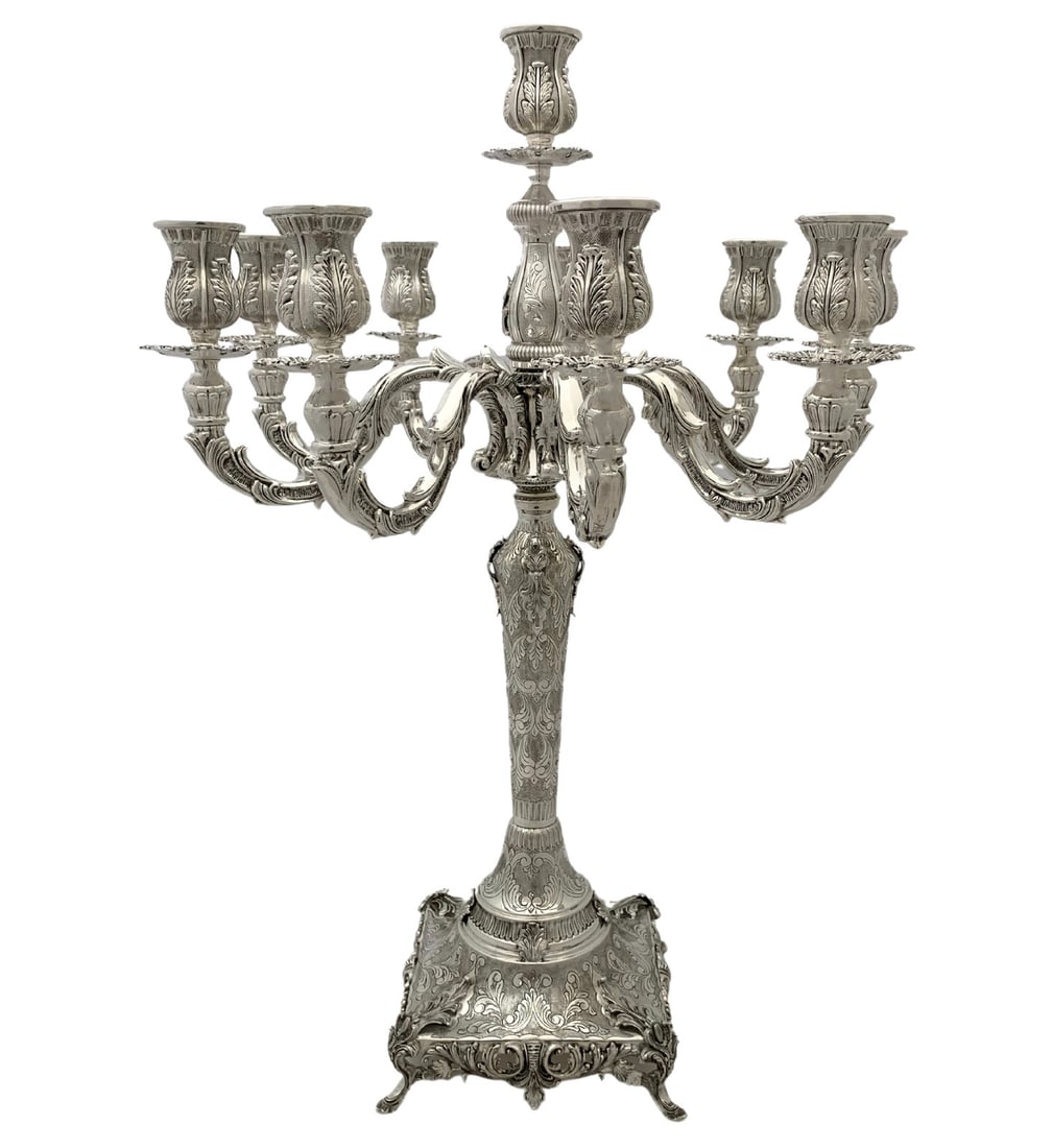 Handmade 925 Sterling Silver 10 Light Candelabra with Leaf Design (1 of 4)