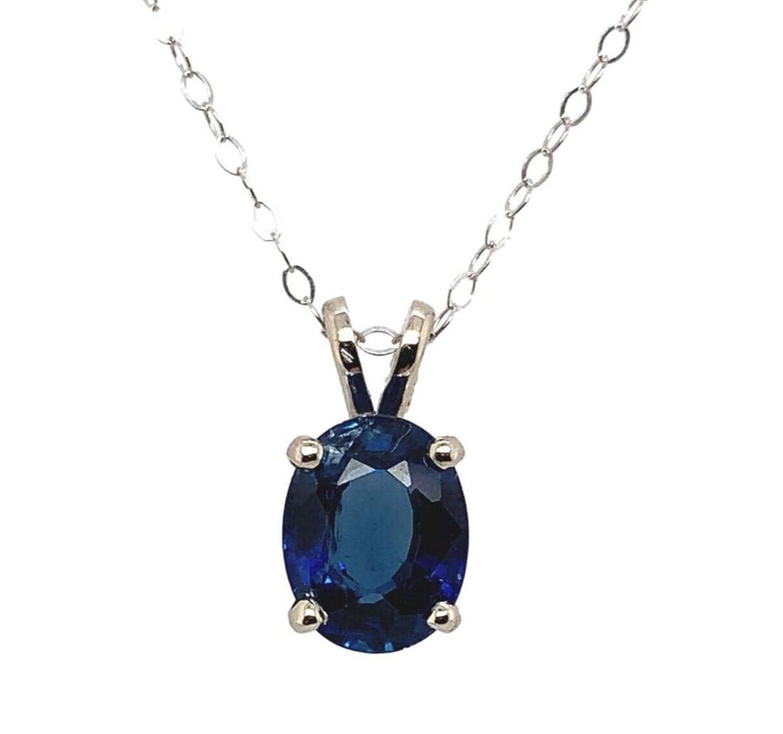 14k White Gold 1.64ct Oval Blue Sapphire Pendant Necklace (1 of 7)