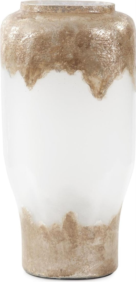 Howard Elliott Midas Gold White Glass Vase 12H Contemporary Art: Howard Elliott Midas Gold White Glass Vase 12H Contemporary Art Elevate your decor with the Midas Glass Vase, a stunning piece that combines contemporary artistry with a luxurious gold and white finis