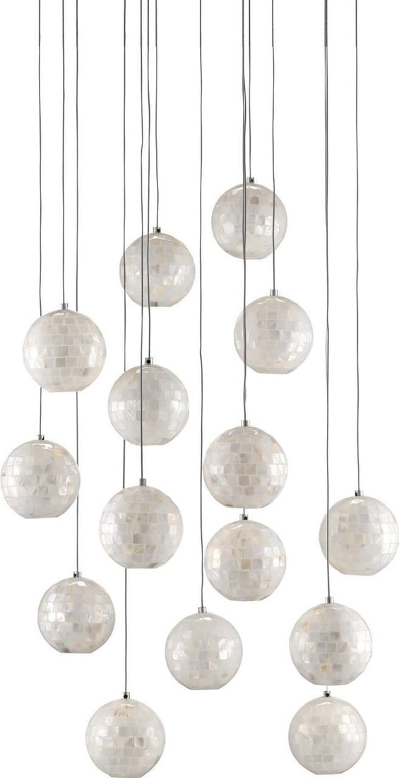 Currey Finhorn Luxury Multi-Drop Pendant 15-Light Mother of Pearl Silver (1 of 4)