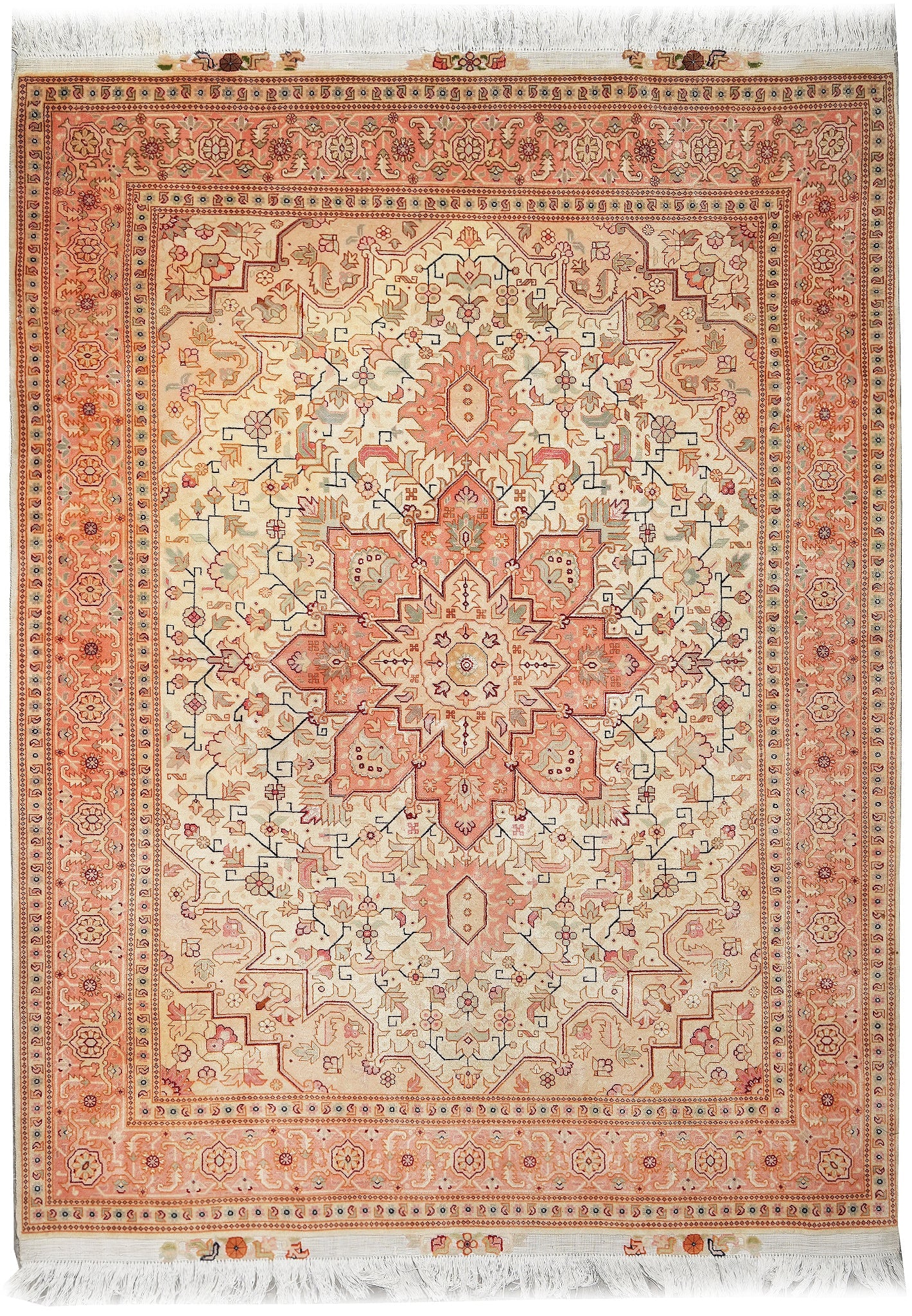 5 x 7 Authentic Persian Tabriz Rug Wool Silk 400 KPSI Geometric Heriz: 5 x 7 Authentic Persian Tabriz Rug Wool Silk 400 KPSI Geometric Heriz Free continental US Shipping Authentic Fine Persian Tabriz rug featuring a geometric Heriz Tabriz design. Crafted in Iran from woo