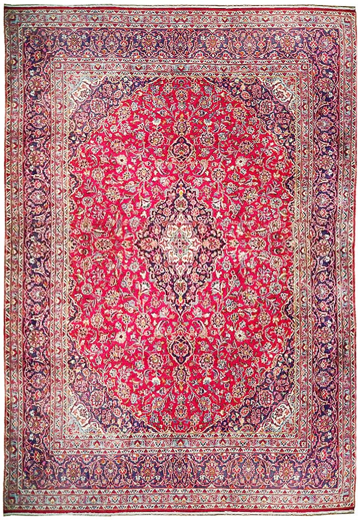 Handcrafted 9.9 x 12.10 Red Semi-Antique Persian Kashan Rug: Handcrafted 9.9 x 12.10 Red Semi-Antique Persian Kashan Rug Free continental US Shipping Enhance your living space with the timeless elegance of this 9' 9" x 12' 10" Red Semi-Antique Persian Kashan Ru