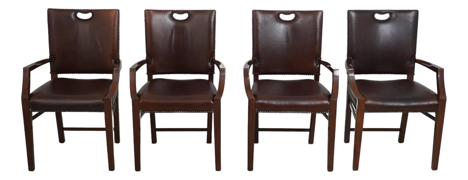 Set of 4 Theodore Alexander Leather Mahogany Armchairs with Tack Trim (1 of 10)
