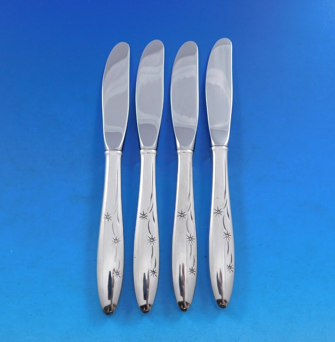 Gorham Celeste Sterling Silver Butter Spreaders Set of 4 Modern 6.5": Gorham Celeste Sterling Silver Butter Spreaders Set of 4 Modern 6.5" Enhance your dining experience with this exquisite set of four butter spreaders from the Celeste pattern by Gorham. Each spreader f