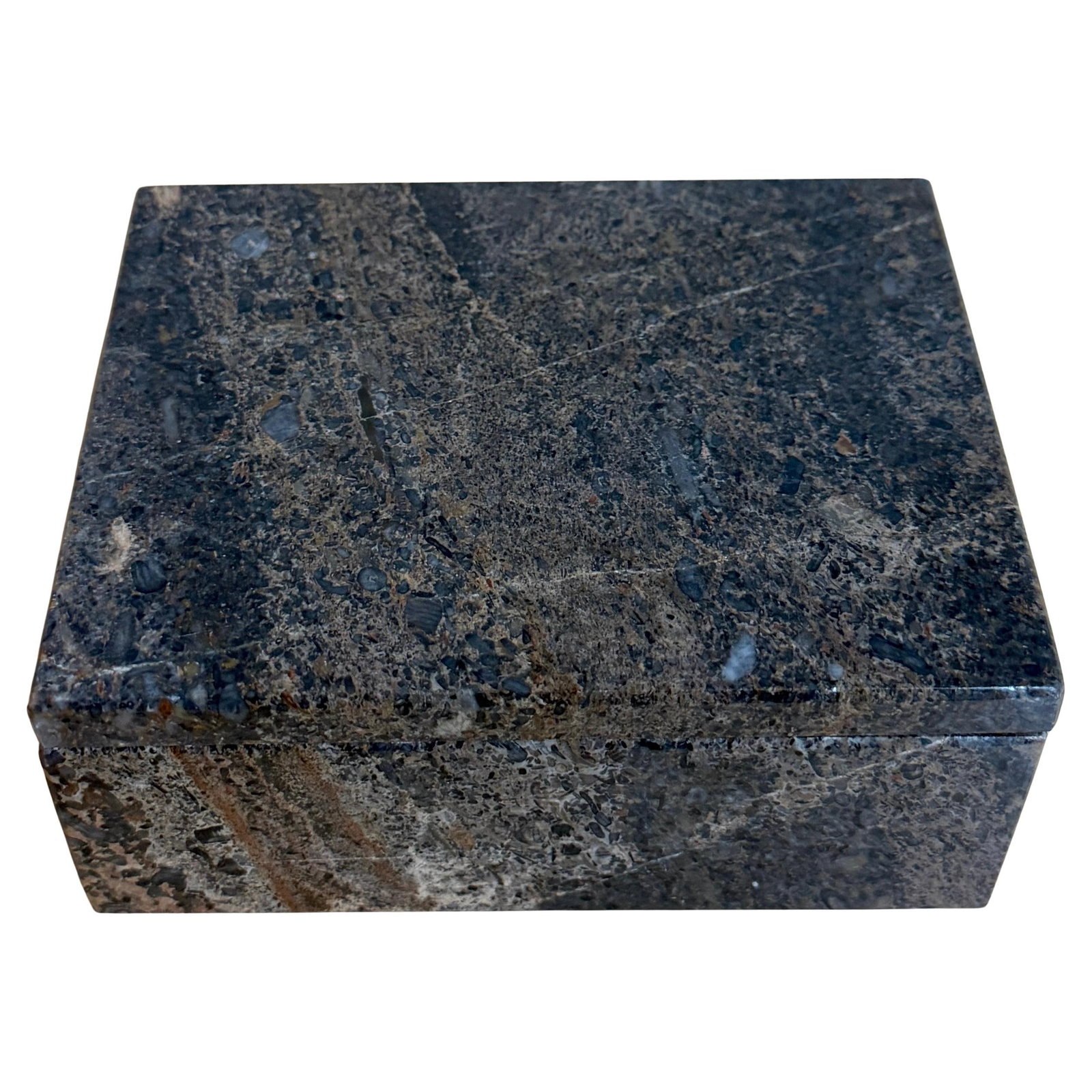 Modern Italian Lumachella Fossil Marble Decorative Box with Lid Circa 1960s: Modern Italian Lumachella Fossil Marble Decorative Box with Lid Circa 1960s This Italian box, crafted circa 1960s, is made from fossil marble known as lumachella. The box features a dark brown,