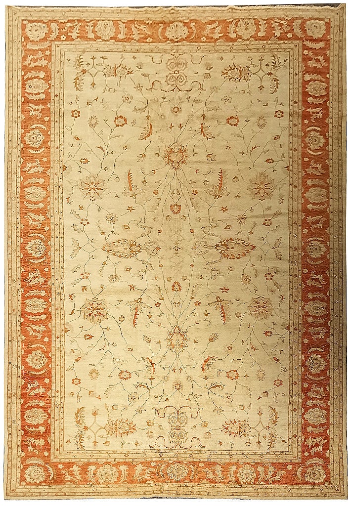Handmade Chobi Zigler Rug 11.1' x 18' Elegant Wool Area Rug: Handmade Chobi Zigler Rug 11.1' x 18' Elegant Wool Area Rug Free continental US Shipping Introducing a captivating Handmade Chobi Zigler Rug, measuring 11.1 x 18 feet (133 in x 216 in). This